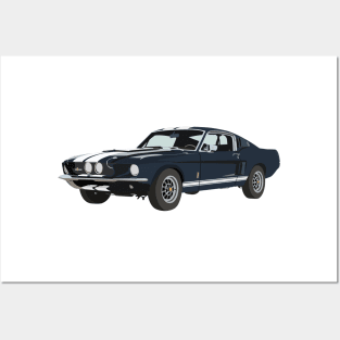 Blue Vintage Muscle Car Posters and Art